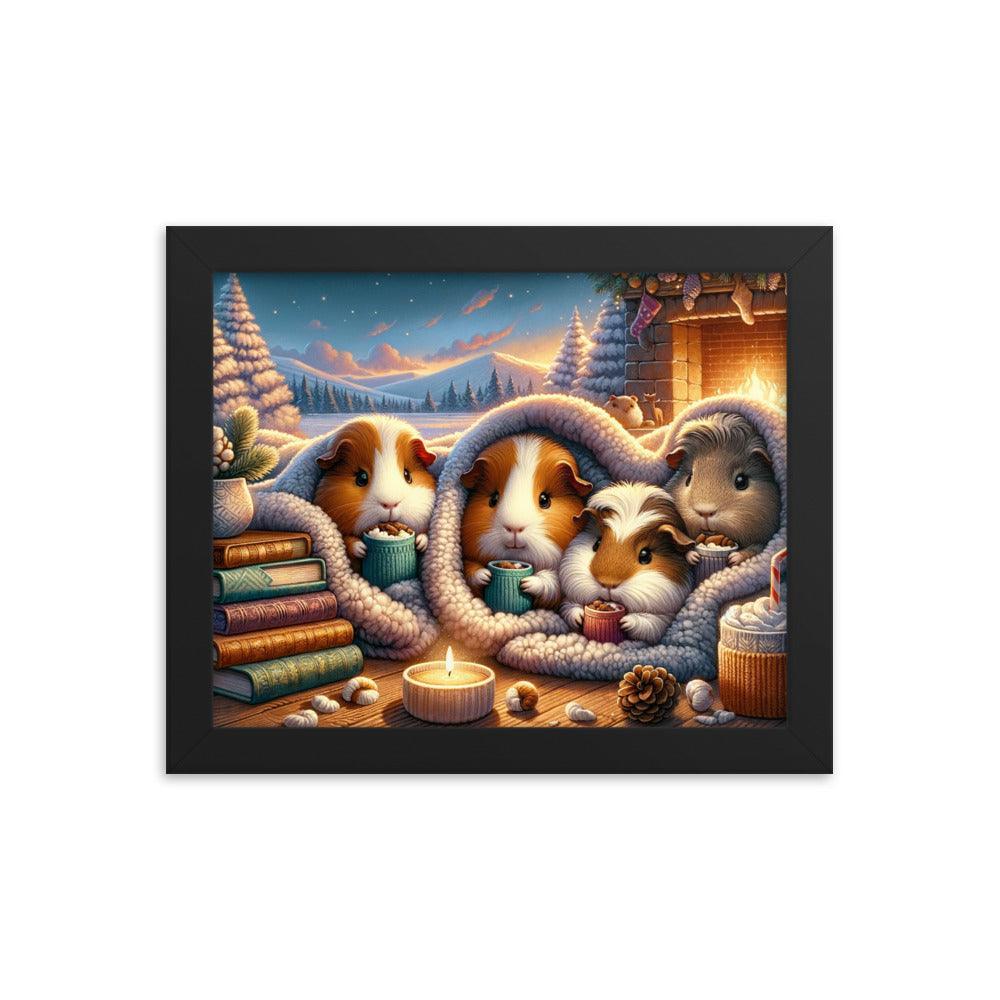 Cozy Guinea Pig Gathering Warmth and Cocoa Peaceful Framed Poster - Oh Posters