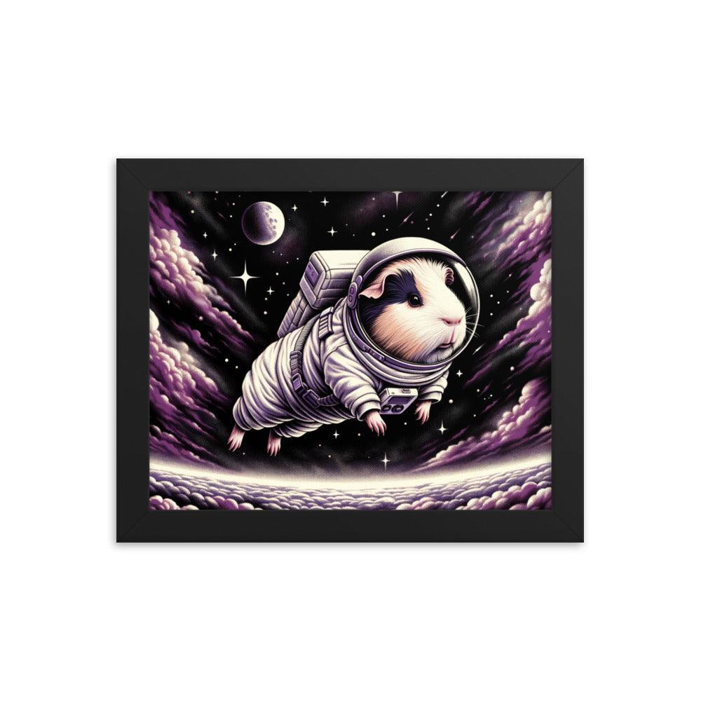 Guinea Pig Astronaut's Cosmic Odyssey Illustration Framed Poster - Oh Posters