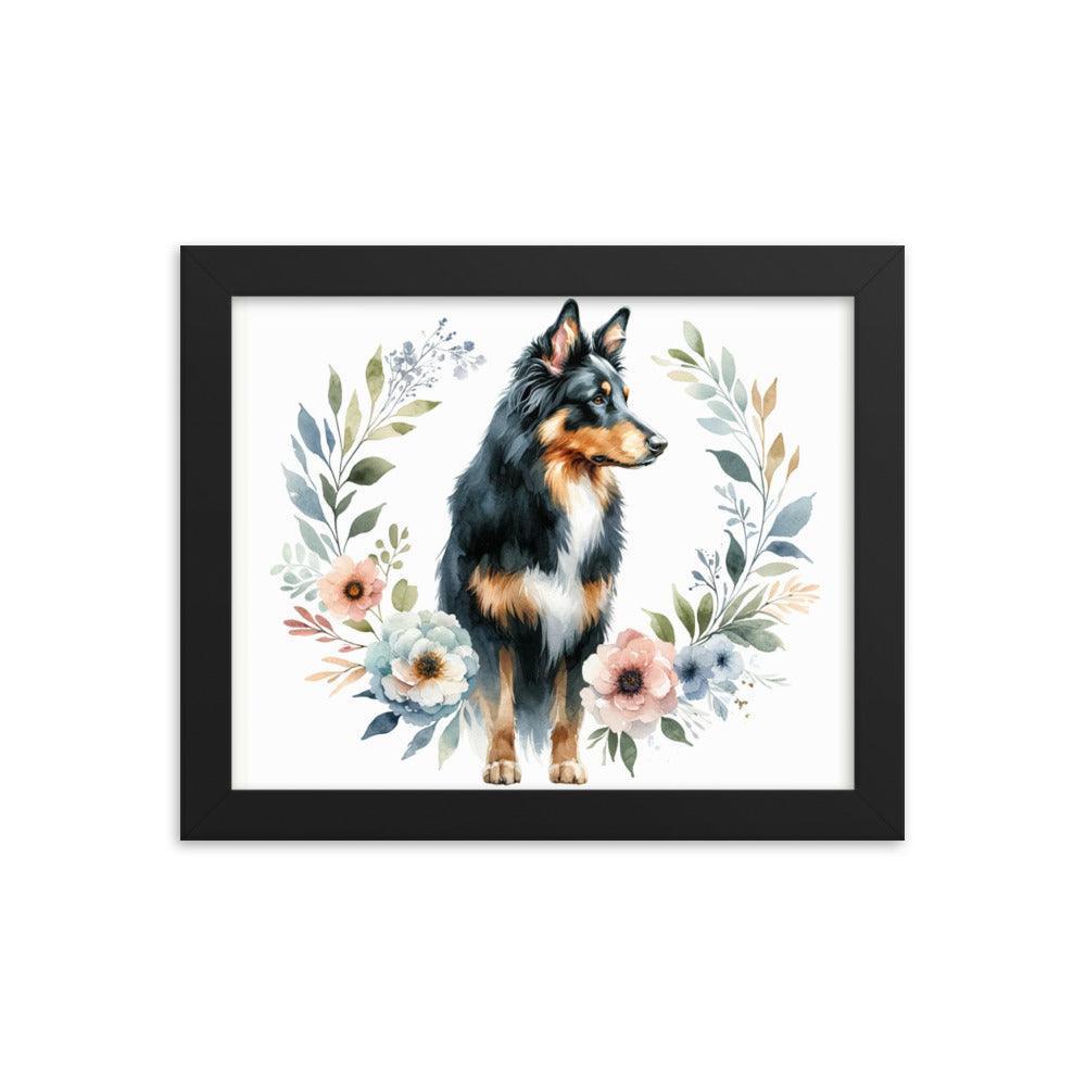 Elegant Beauceron Dog Poise with Soft Pastel Floral Watercolor Design Framed Poster - Oh Posters