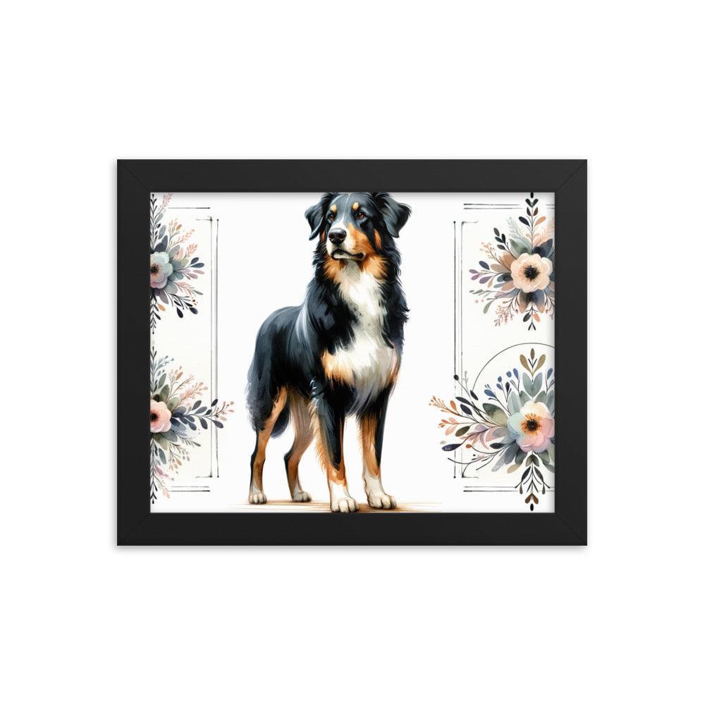 Graceful Beauceron Dog Watercolor Art with Soft Pastel Florals Framed Poster - Oh Posters