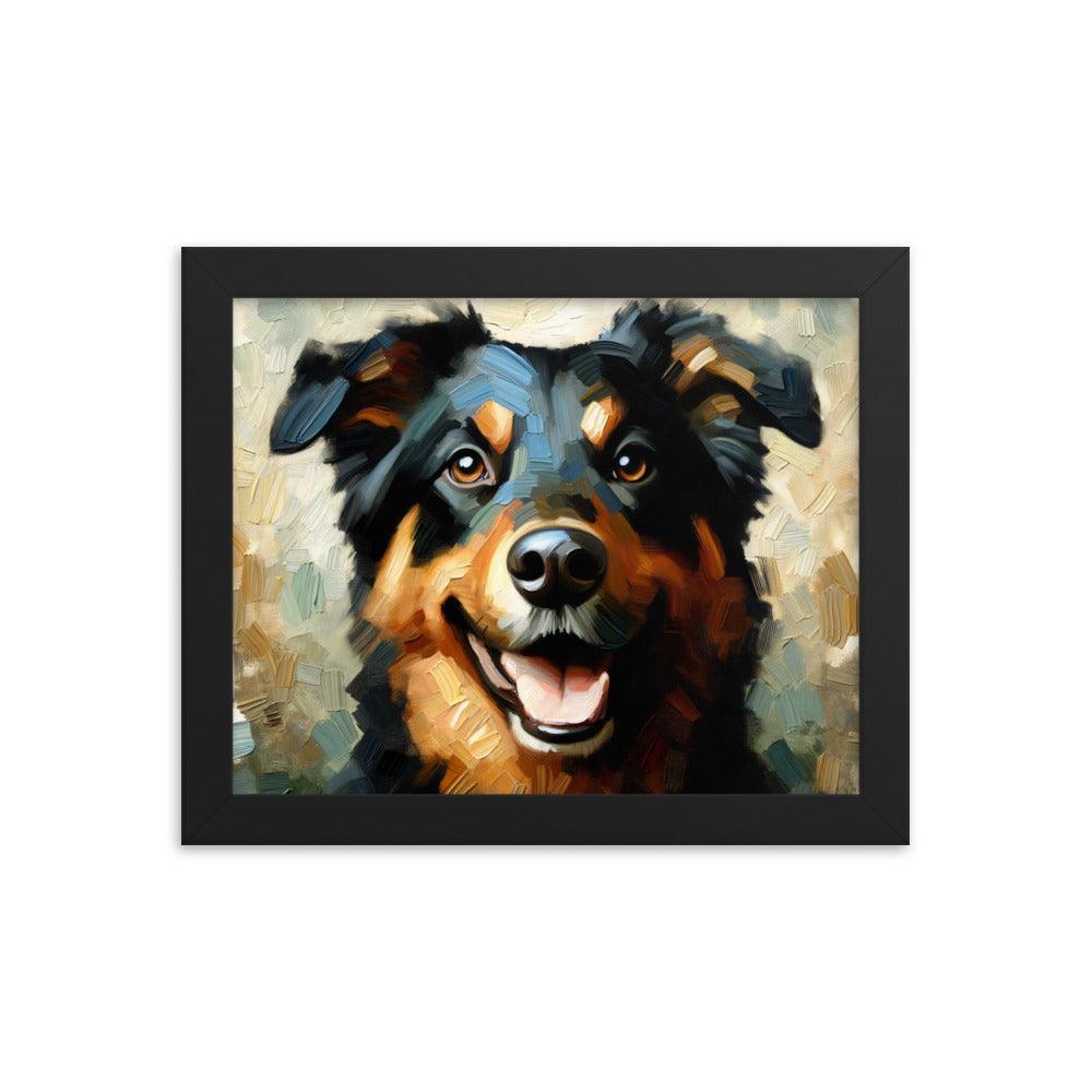 Joyful Beauceron Portrait Oil Painting Textured Brushwork Framed Poster - Oh Posters