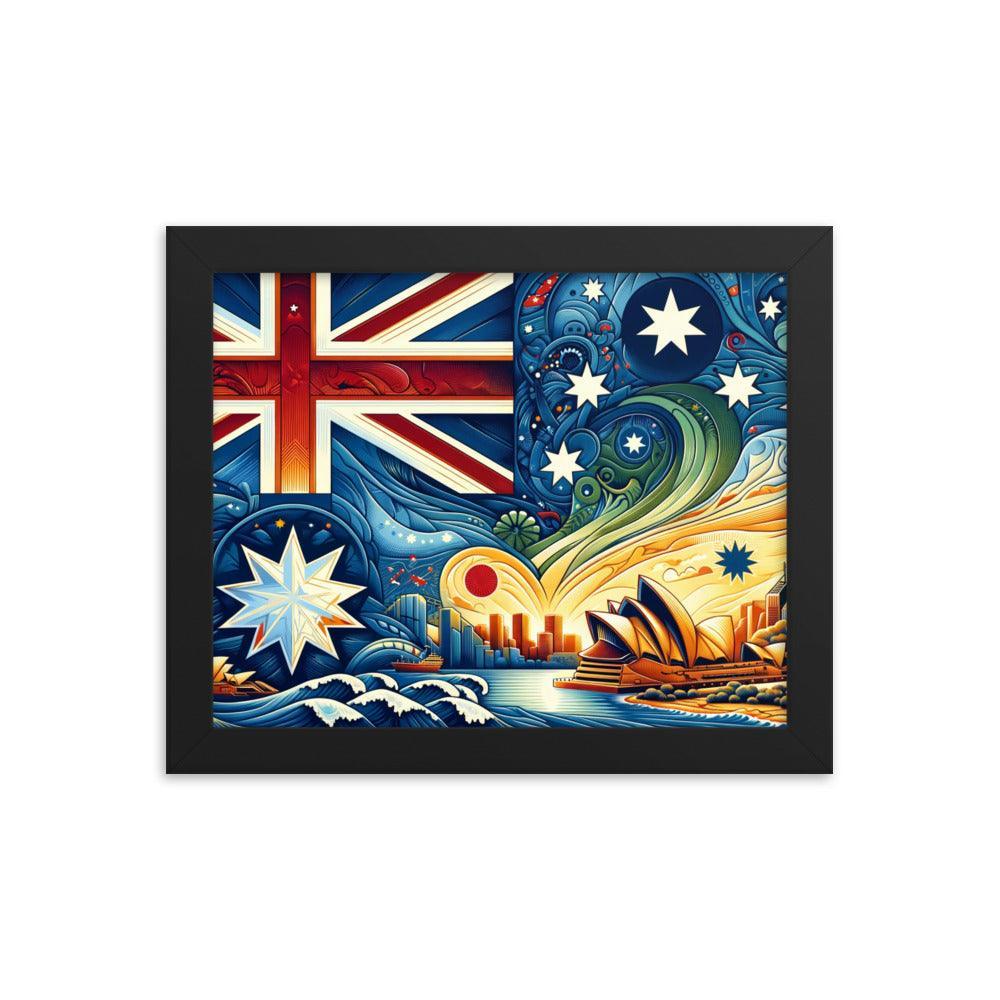 Sydney Opera House and Australian Flag Stylized Art Framed Poster - Oh Posters