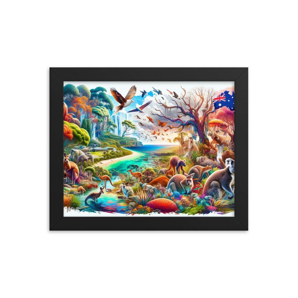 Enchanted Australian Wildlife Oasis Vivid Illustration Framed Poster - Oh Posters