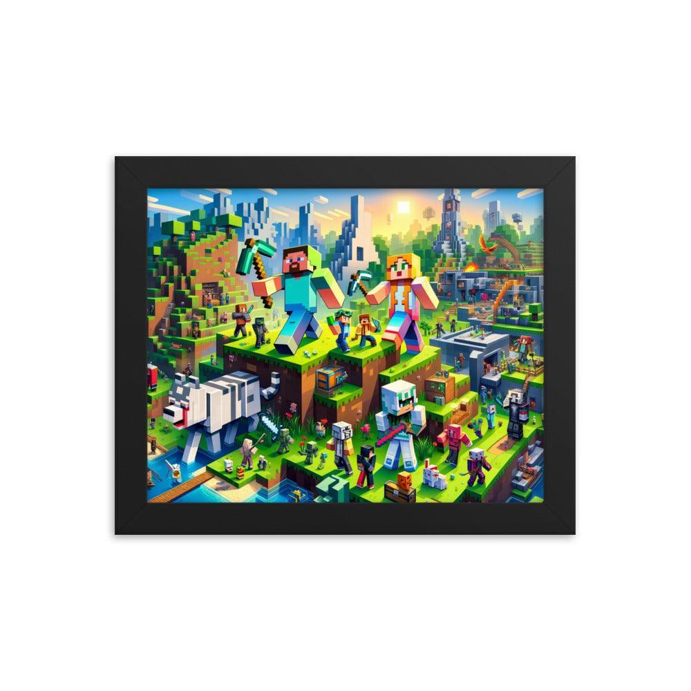 Heroic Minecraft Characters Epic Battle Framed Poster - Oh Posters