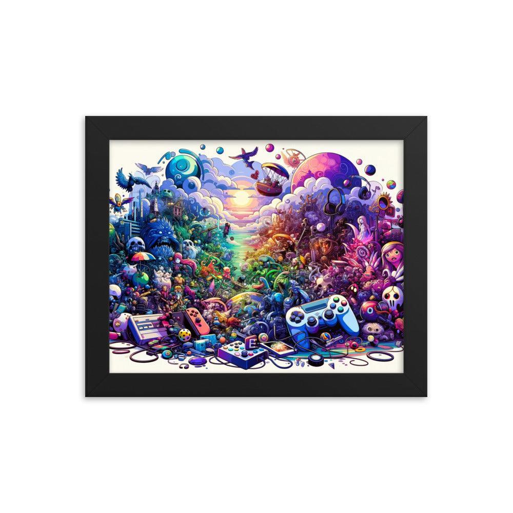 Video Game Universe Colorful Mashup Illustration Framed Poster - Oh Posters