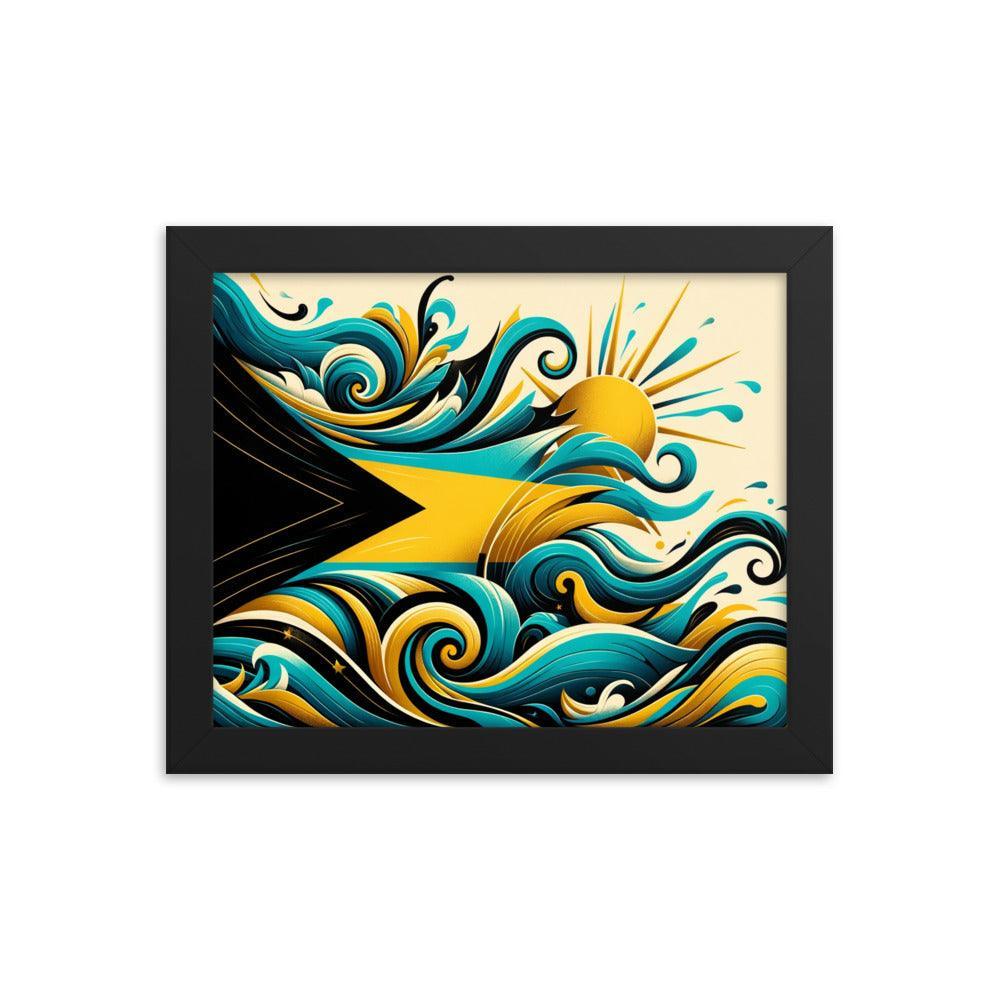 Sunrise Waves Abstract Art Inspired by Bahamas Flag Framed Poster - Oh Posters