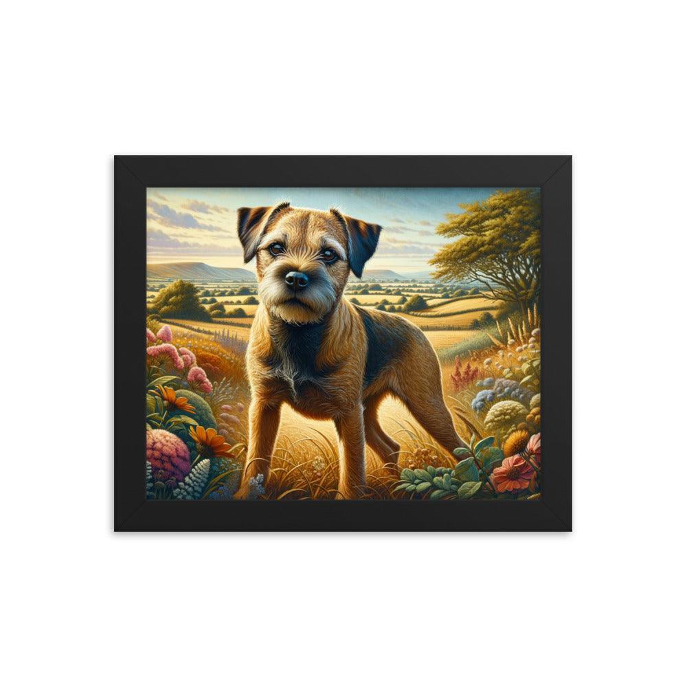 Border Terrier Countryside Morning Glow Art Framed Poster - Oh Posters