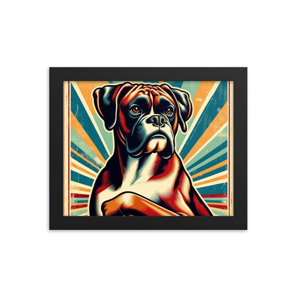 Boxer Dog Retro Sunburst Art Framed Poster - Oh Posters