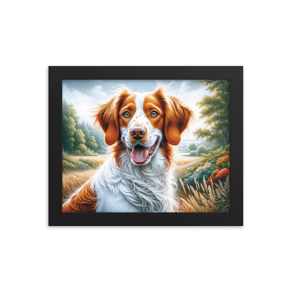 Brittany Dog Energetic Outdoor Pose in Vibrant Colors Framed Poster - Oh Posters