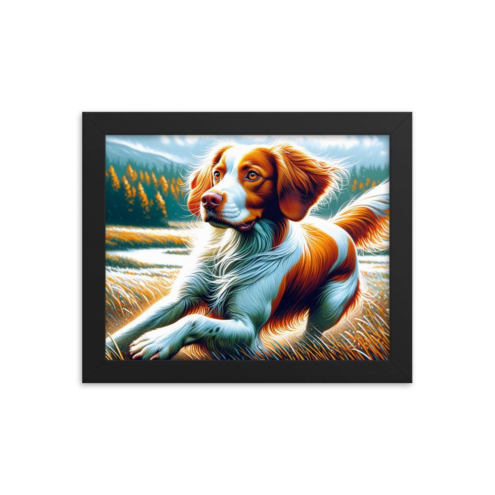 Brittany Dog in Nature Dynamic Pose with Vibrant Outdoor Scene Framed Poster - Oh Posters