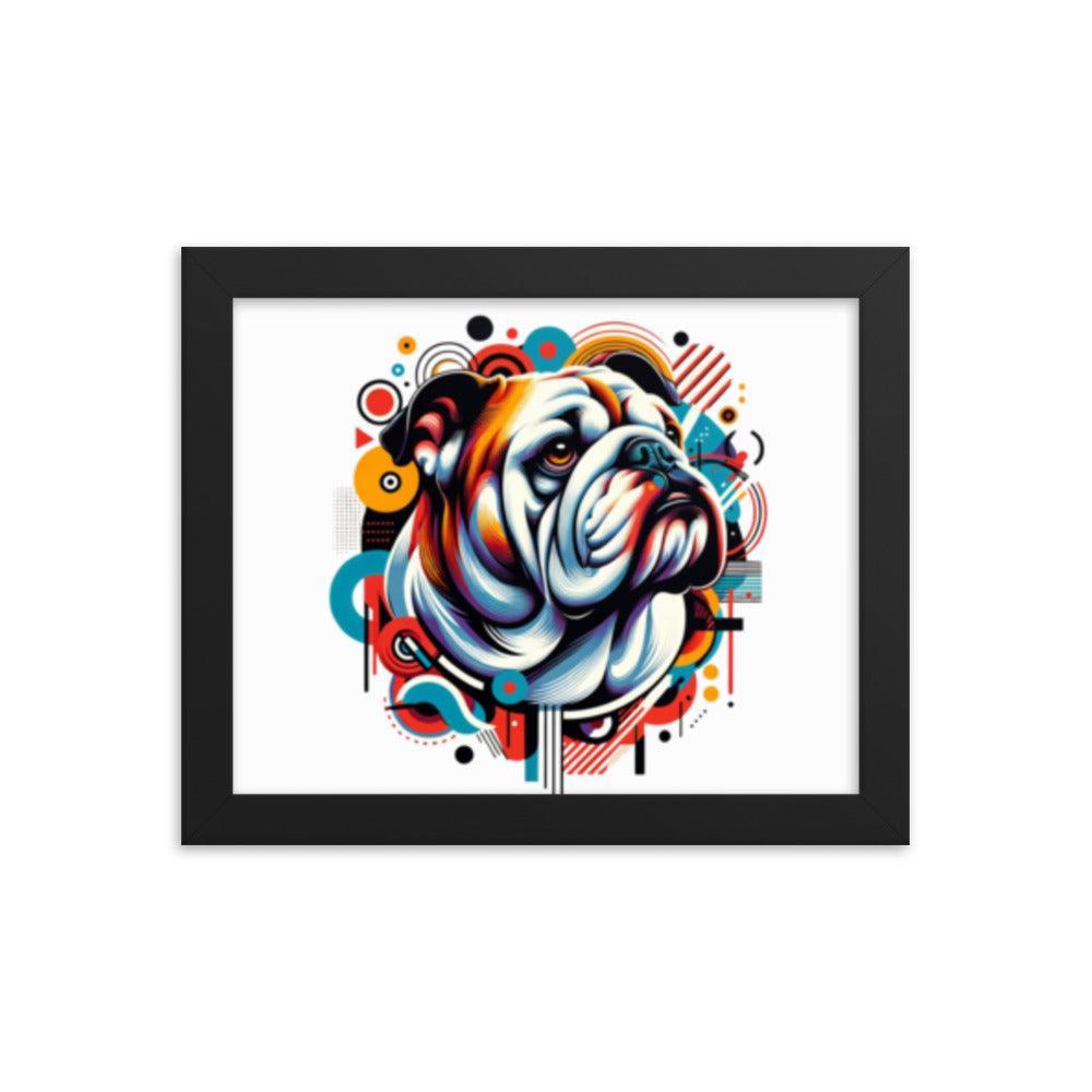 English Bulldog Modern Pop Art with Bold Shapes and Vivid Colors Framed Poster - Oh Posters