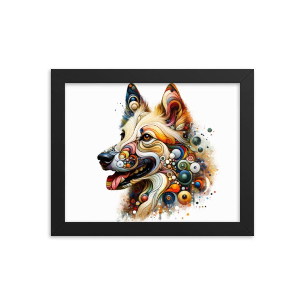 Canaan Dog in Eclectic Art Fusion with Abstract Forms and Vibrant Colors Framed Poster - Oh Posters