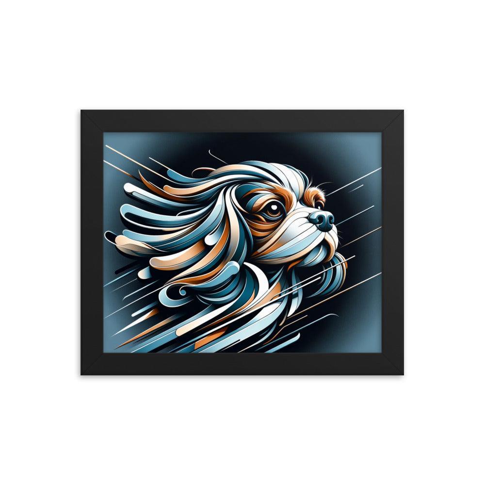 Cavalier King Charles Spaniel Futurism with Dynamic Lines and Metallic Tones Framed Poster - Oh Posters