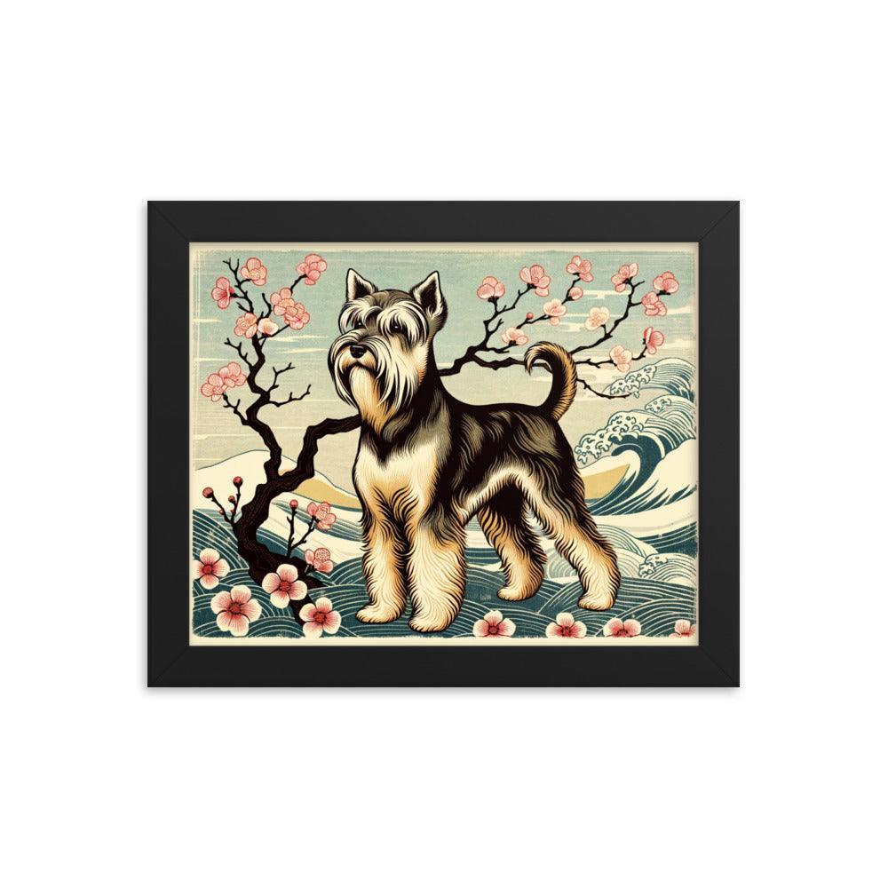 Cesky Terrier in Japanese Ukiyo-e Style with Traditional Scenery and Textures Framed Poster - Oh Posters