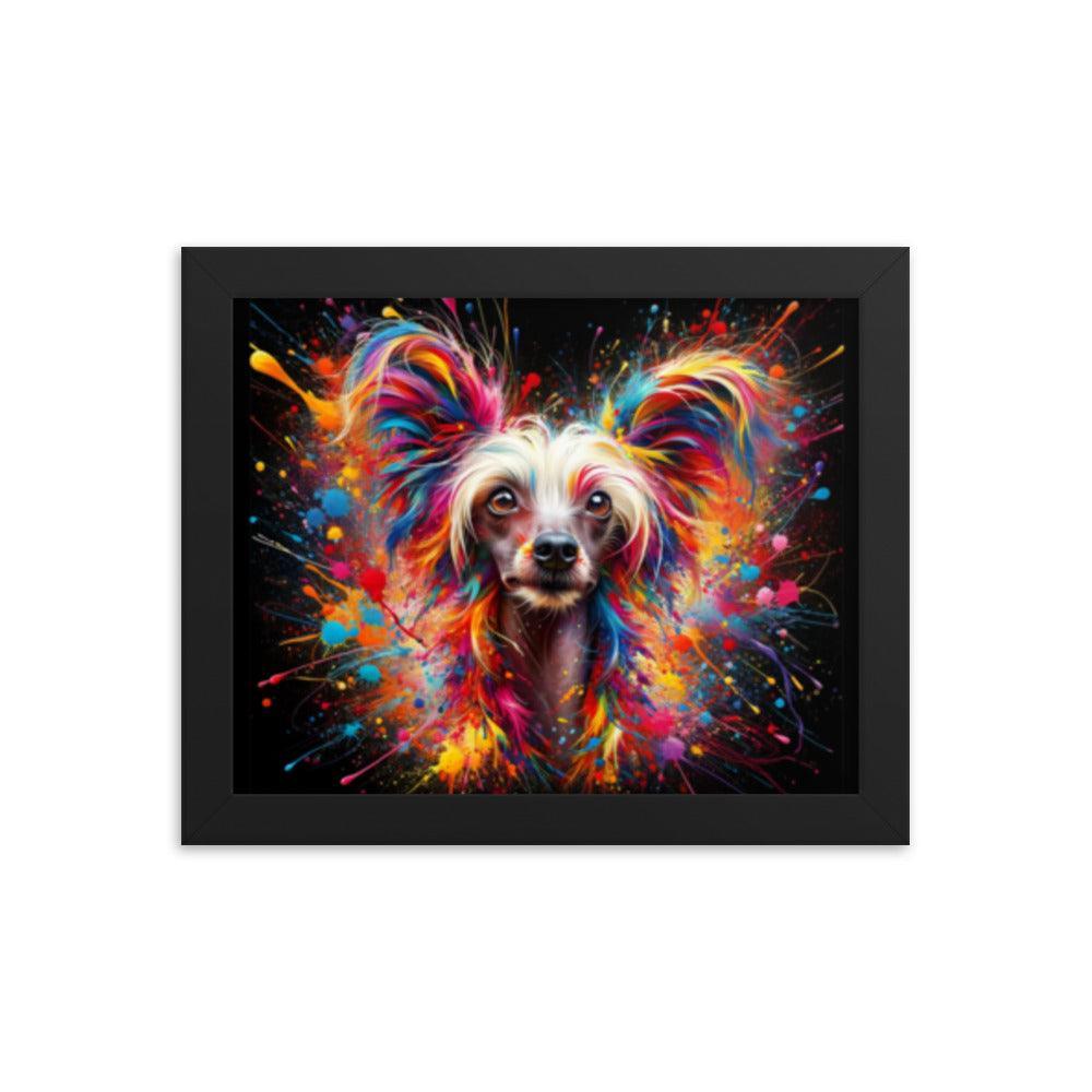 Chinese Crested Dog Colorful Splatter Art and Dynamic Texture Framed Poster - Oh Posters