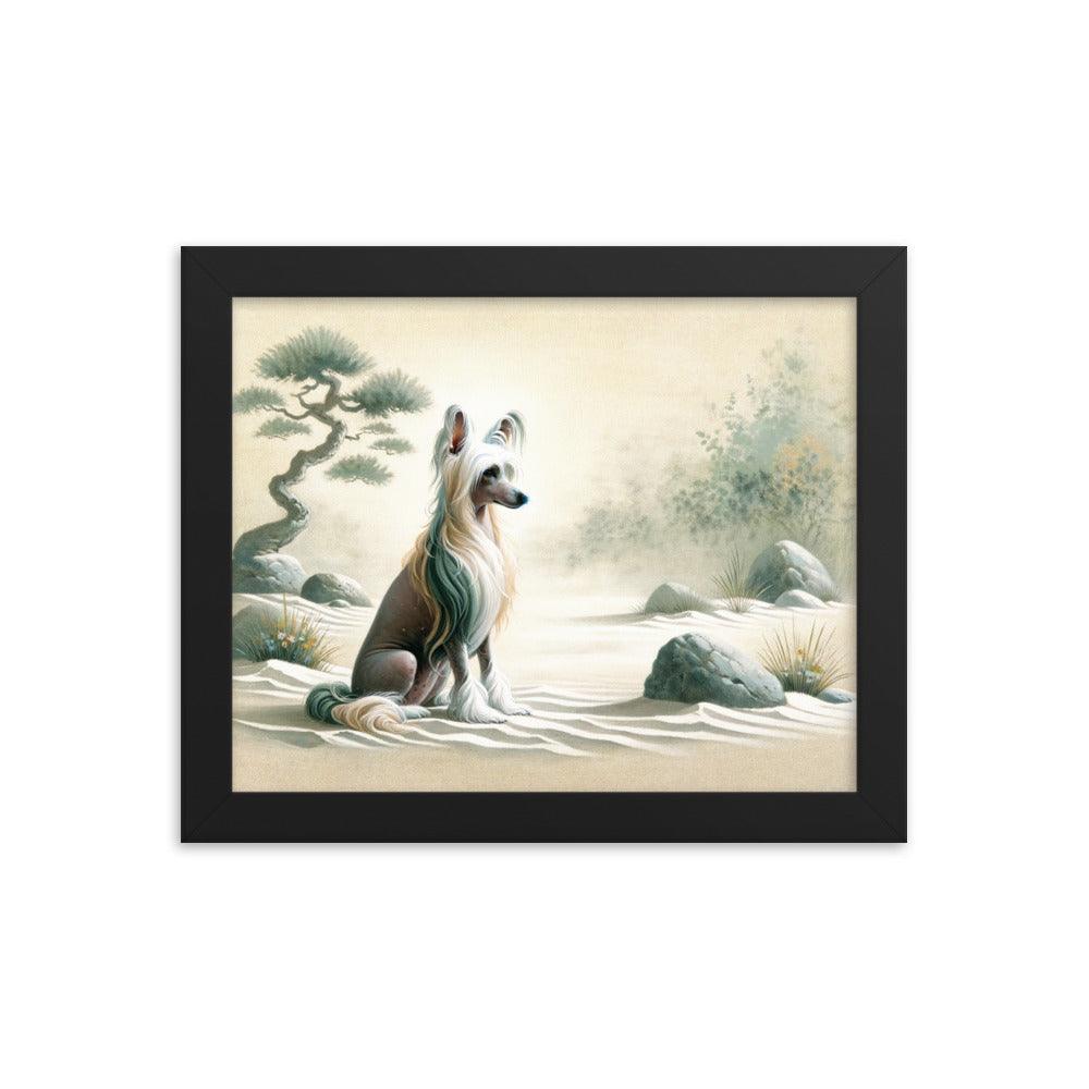 Chinese Crested Dog in Zen Garden Art with Soft Colors Framed Poster - Oh Posters