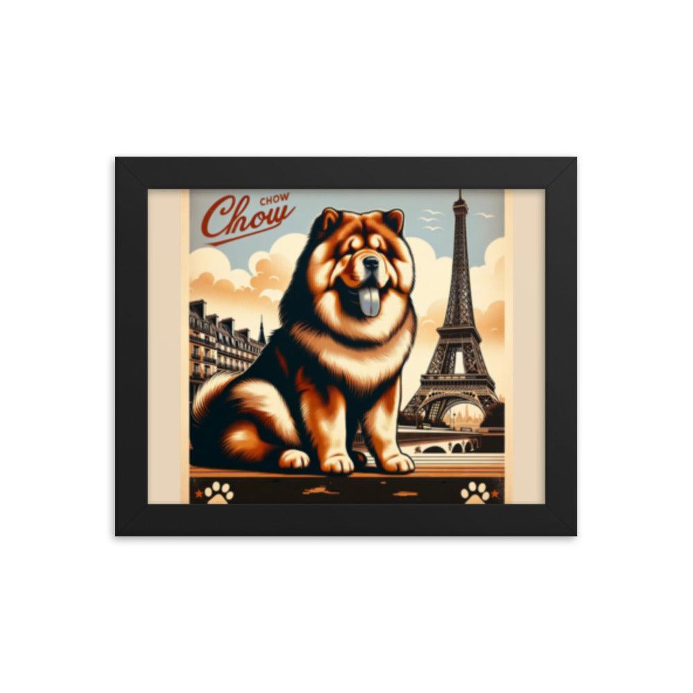 Chow Chow Vintage Travel Art with Retro Eiffel Tower Framed Poster - Oh Posters