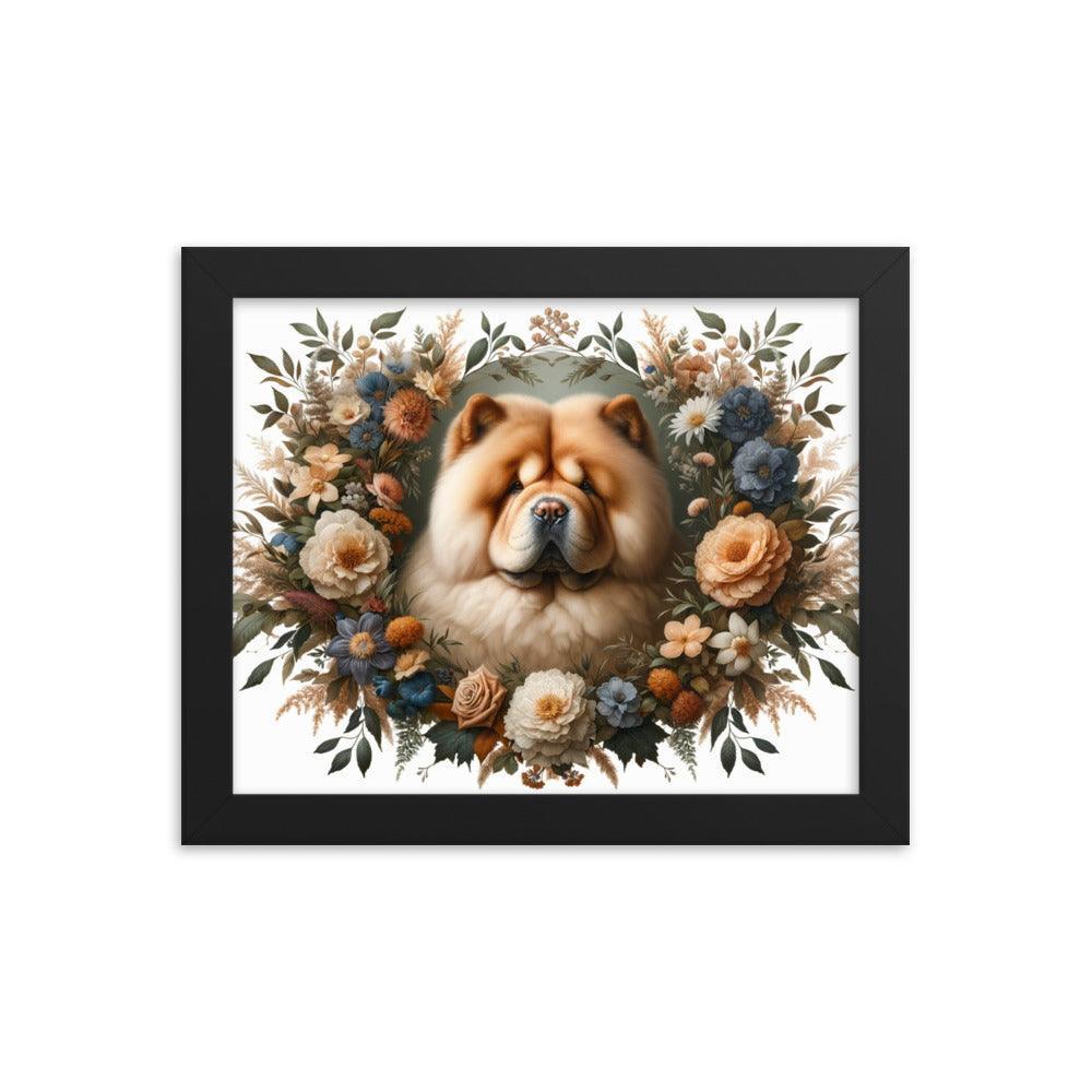 Chow Chow in Detailed Floral Frame with Natural Colors Framed Poster - Oh Posters