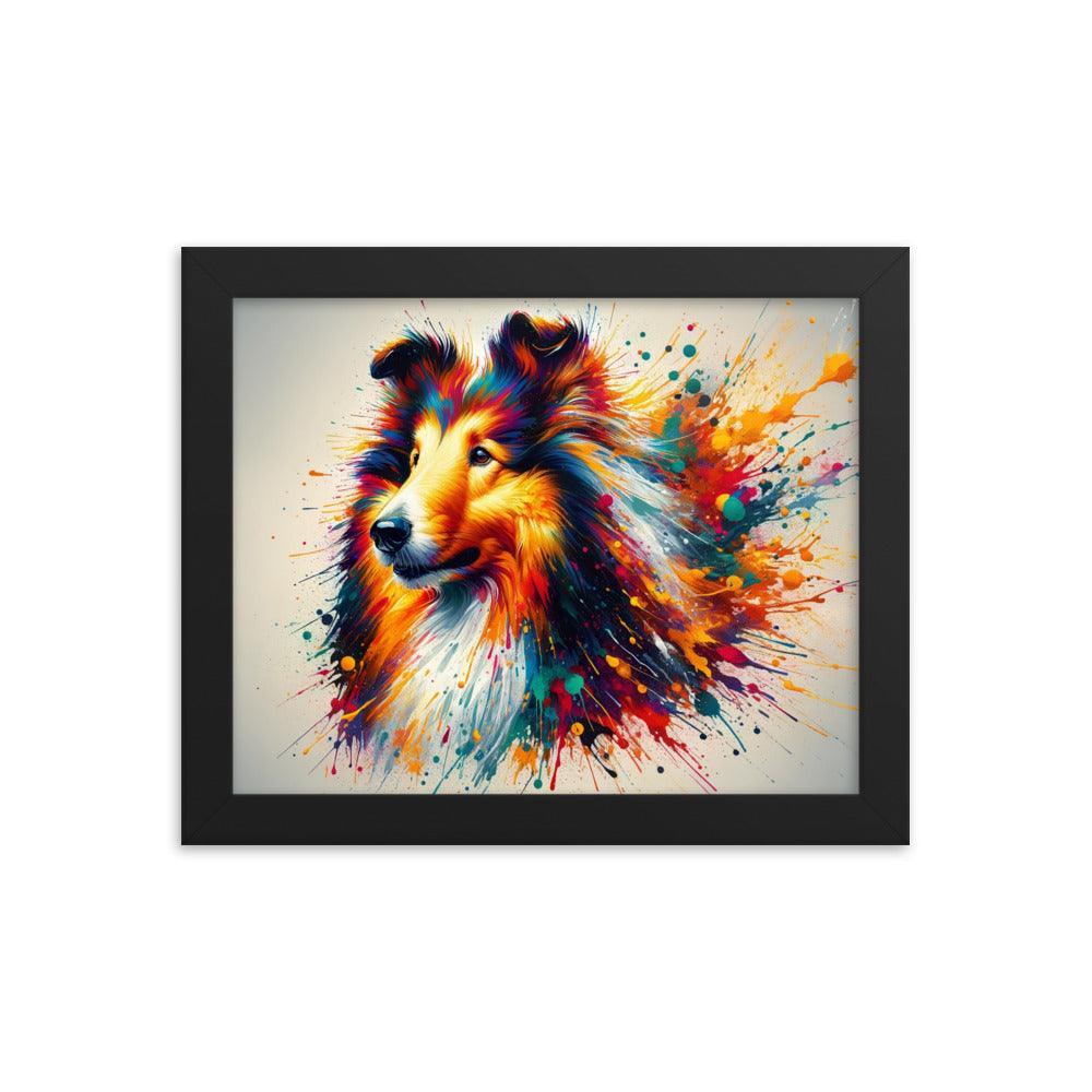 Rough Collie Dog Splatter Art Explosive Colors Framed Poster - Oh Posters