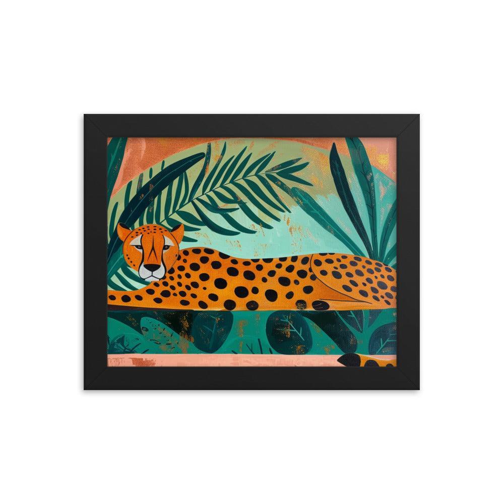 Cheetah Repose in Lush Greenery Artwork Framed Poster - Oh Posters