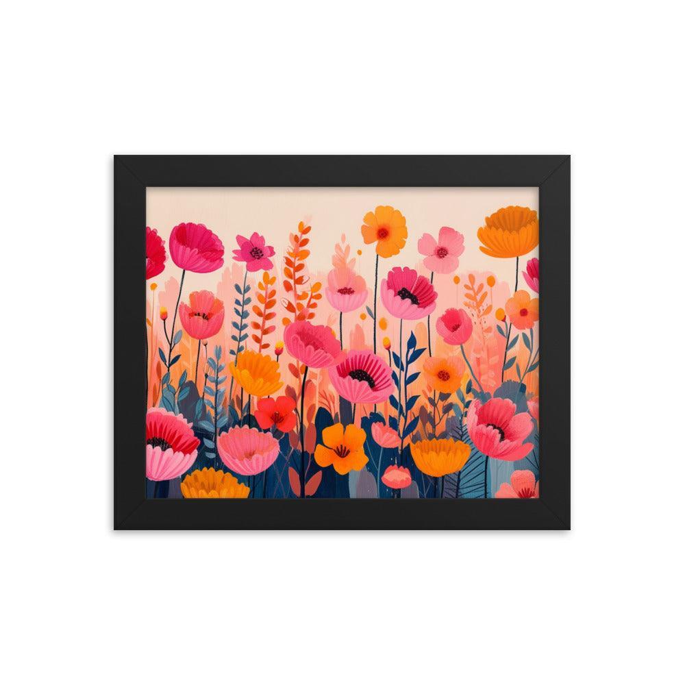 Cheerful Wildflowers Warm Tones Illustration Framed Poster - Oh Posters