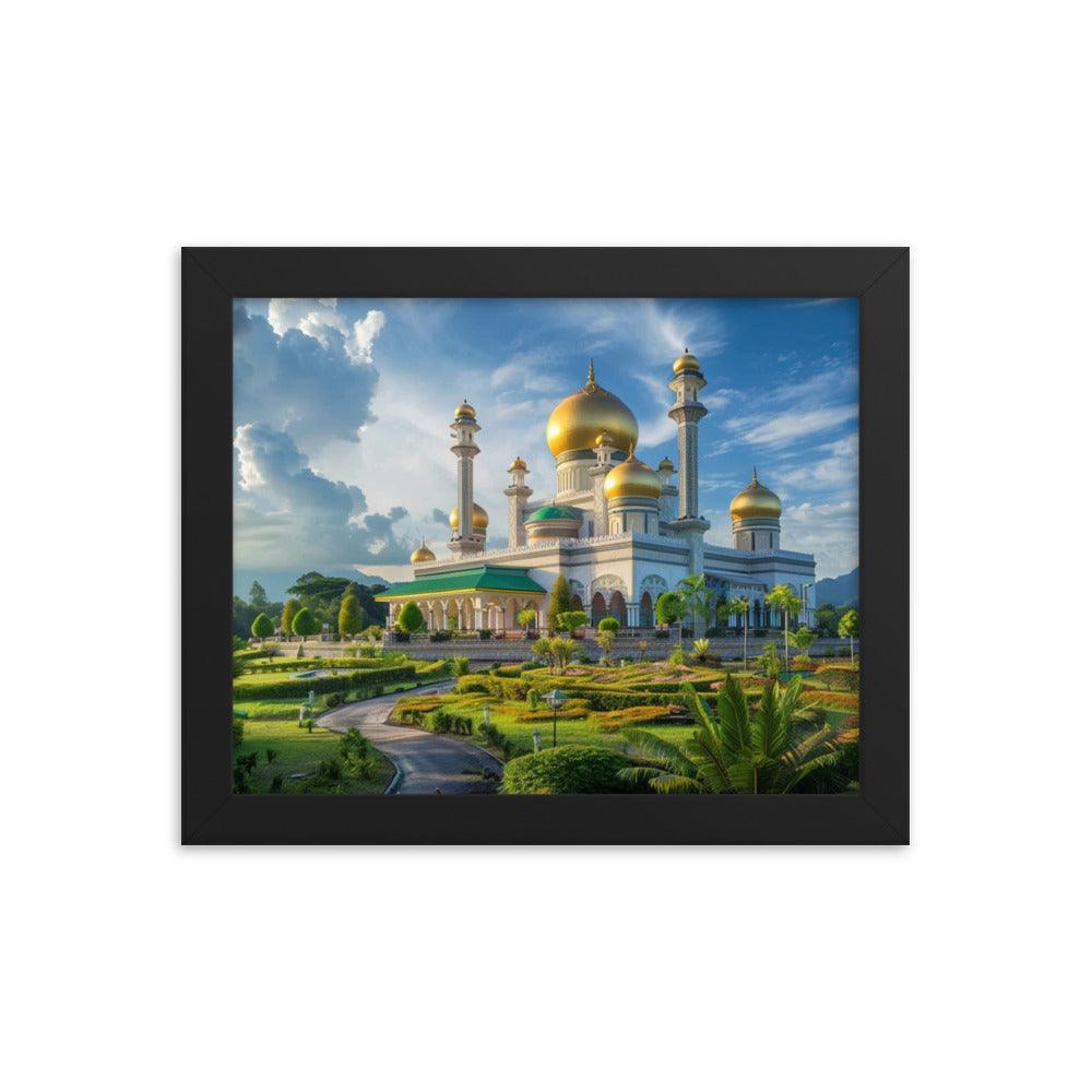 Brunei Sultan Mosque Sunset Landscape Photography Framed Poster - Oh Posters