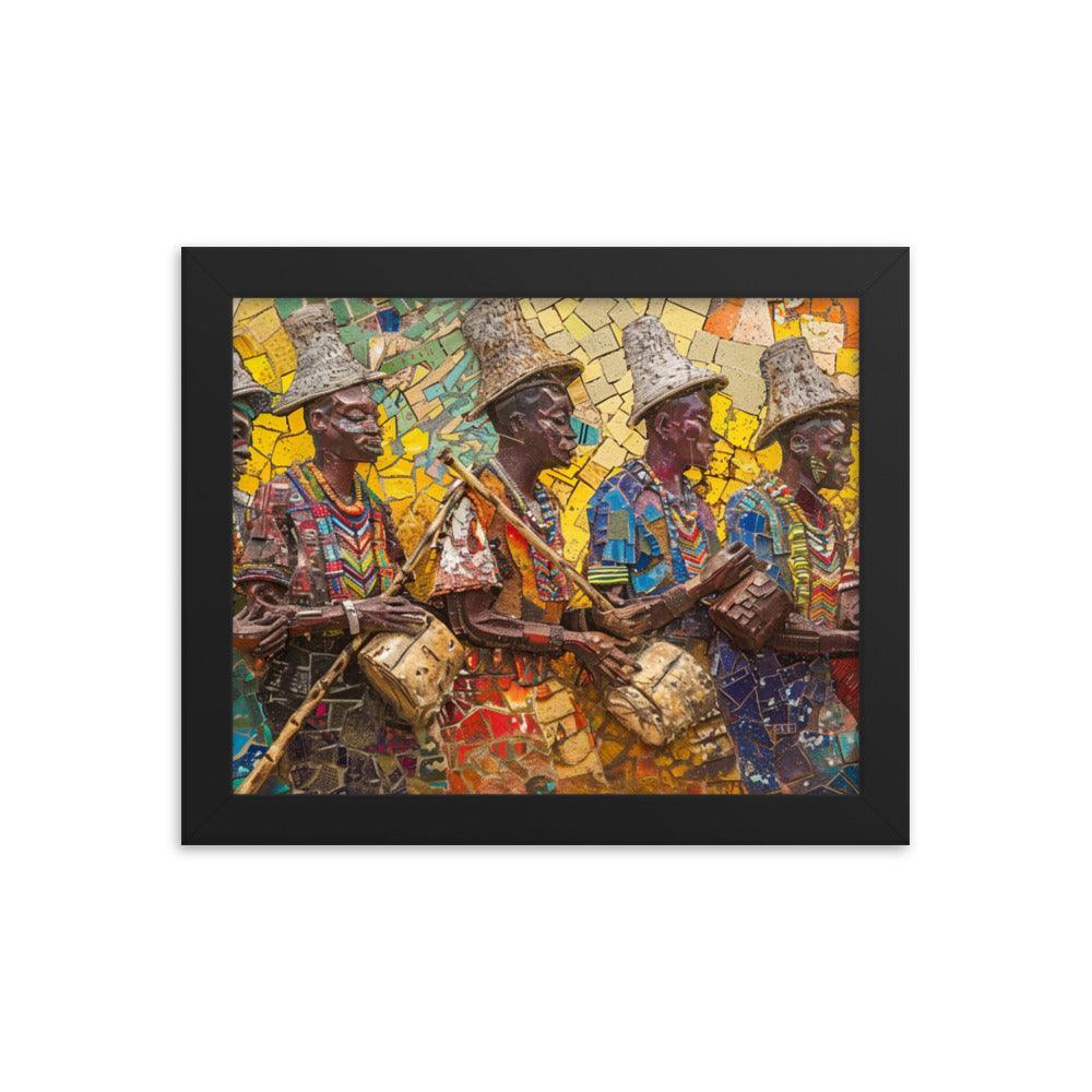 Colorful Cameroon Drummers Mosaic Art Framed Poster - Oh Posters