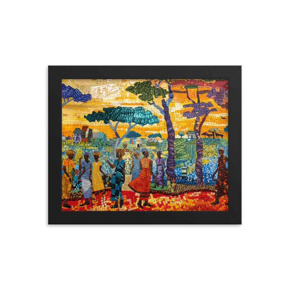 Chad Mosaic Artwork of Rural Community Scene Framed Poster - Oh Posters