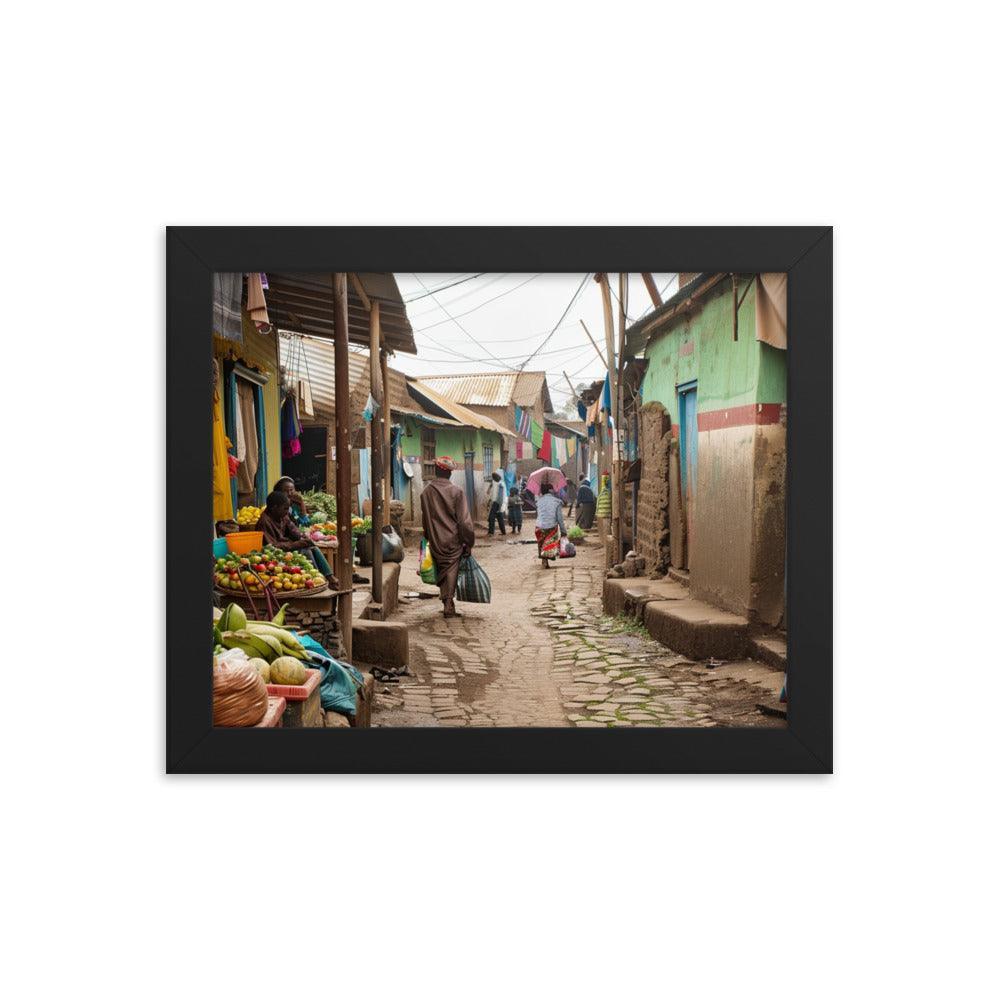 Ethiopia Vibrant Market Street with Fresh Produce Framed Poster - Oh Posters