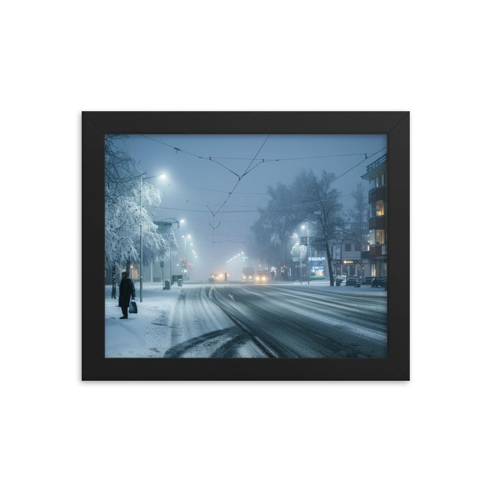 Finland Winter Night Snowy Street Framed Poster - Oh Posters