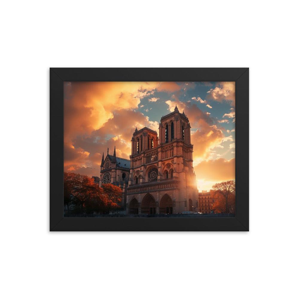 France Paris Notre Dame Cathedral Scenic Sunset Framed Poster - Oh Posters