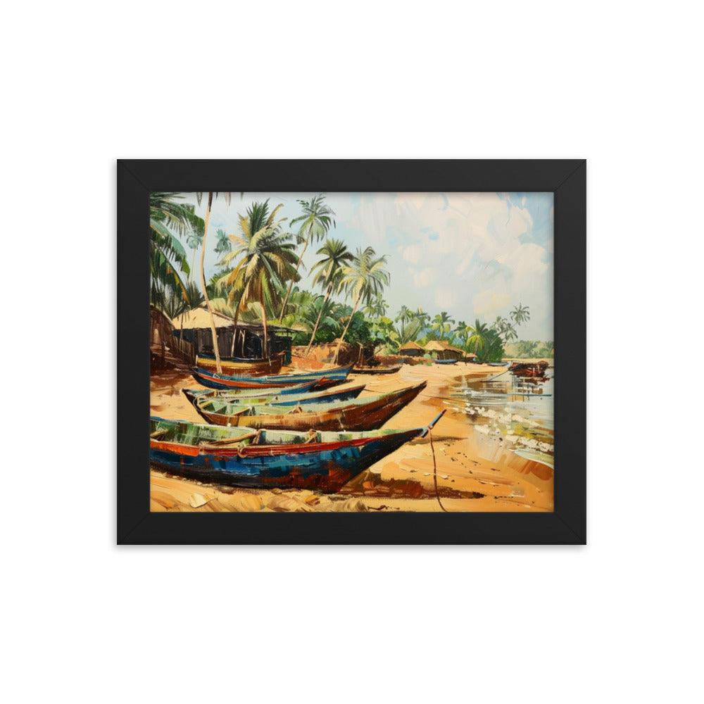 Gambia Coastal Village Palm Trees Painting Framed Poster - Oh Posters