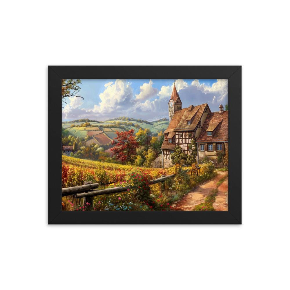 Germany Scenic Vineyard Cottage Landscape Framed Poster - Oh Posters