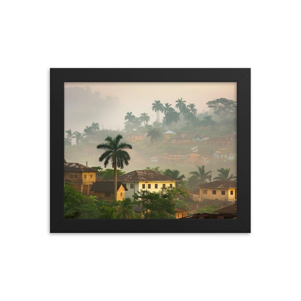 Ghana Misty Hillside Village Morning Framed Poster - Oh Posters