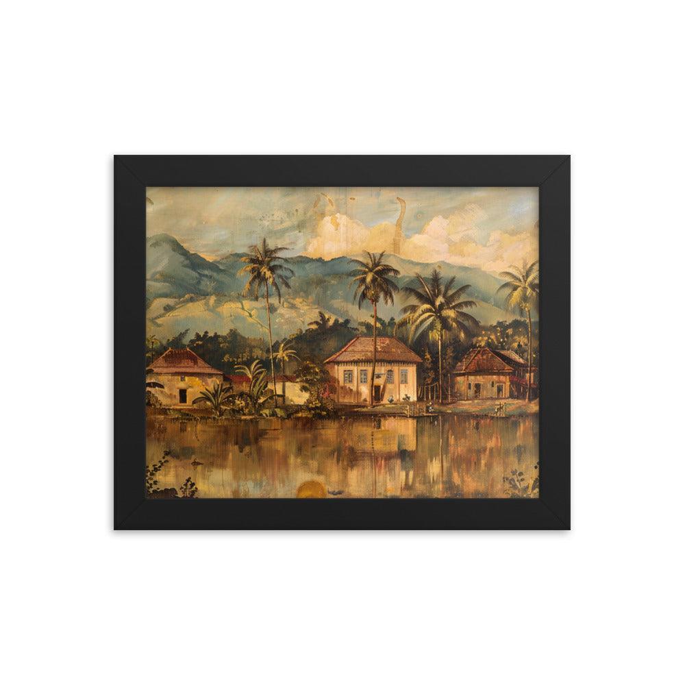 Guyana Traditional Village Scenic Mountains Framed Poster - Oh Posters