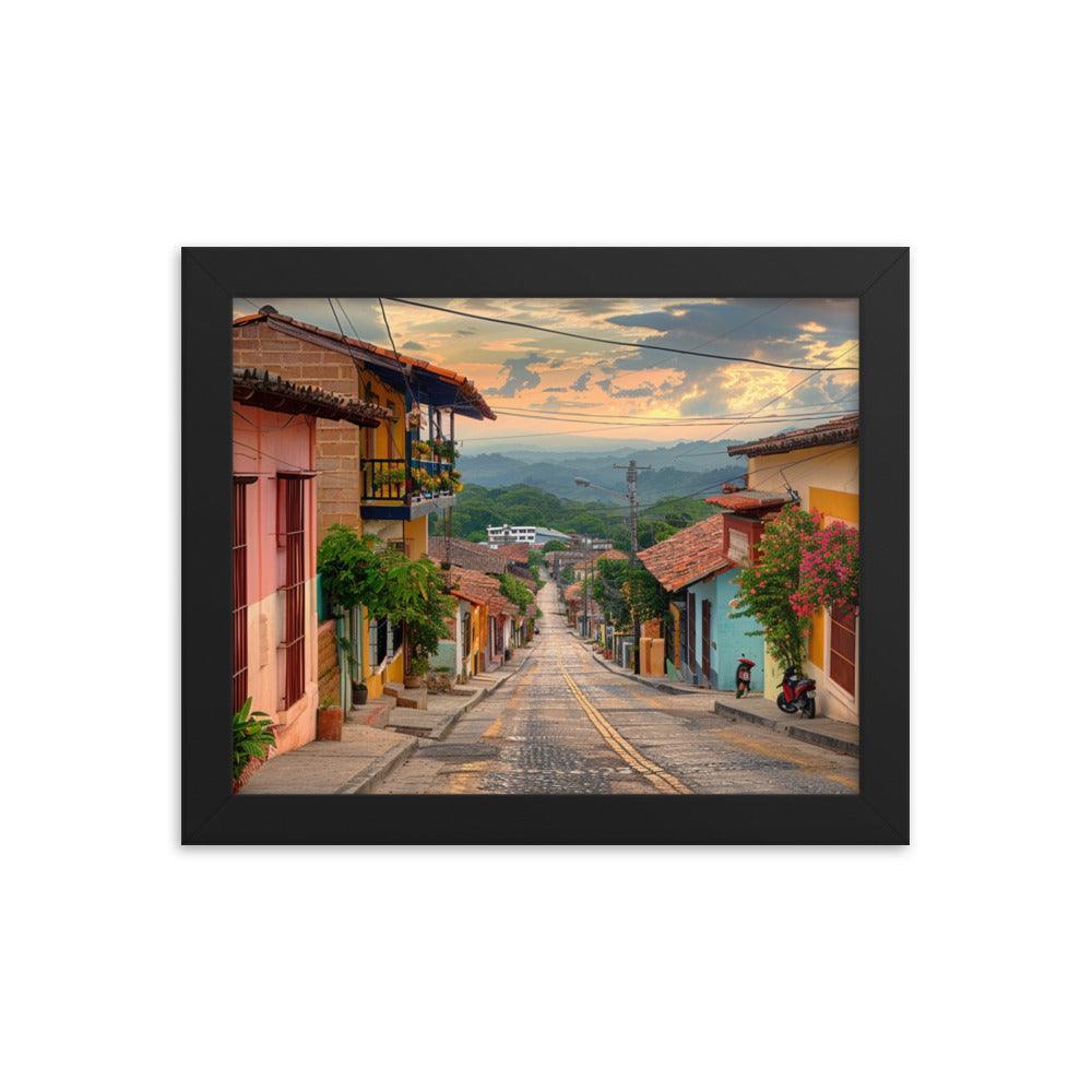 Honduras Colorful Village Street Sunset Framed Poster - Oh Posters