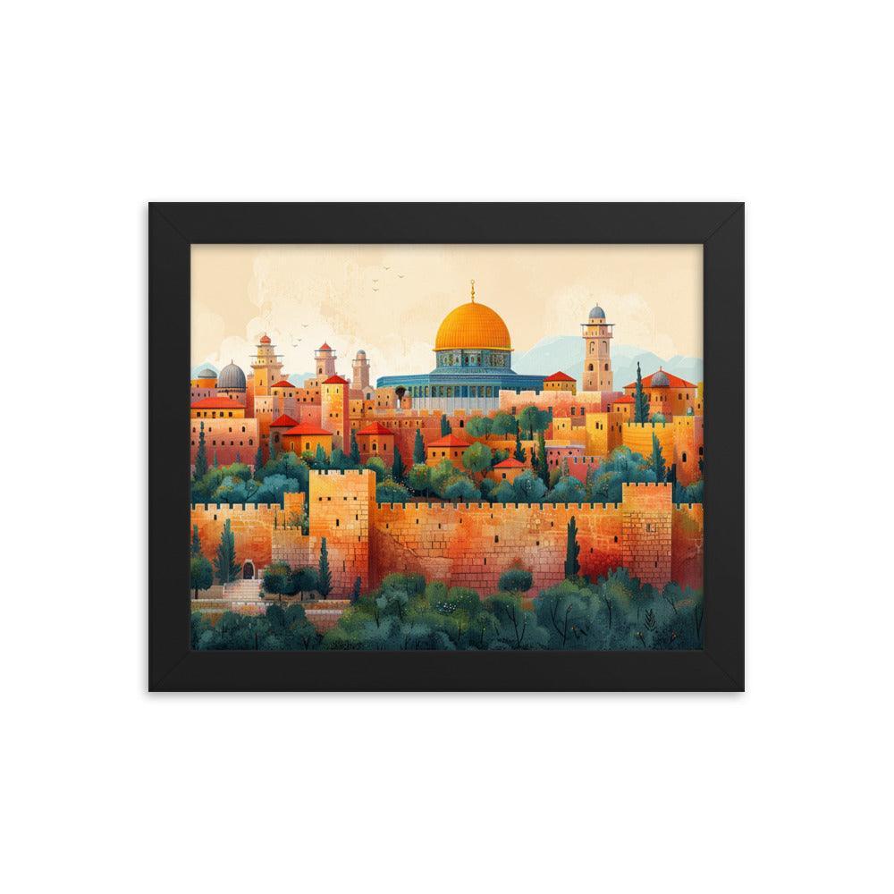 Israel Jerusalem Old City Illustration Framed Poster - Oh Posters