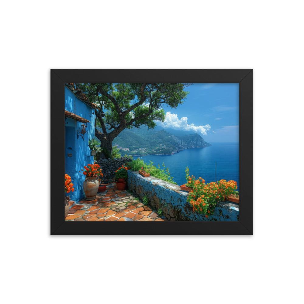 Italy Amalfi Coast Vibrant Seaside Villa Framed Poster - Oh Posters