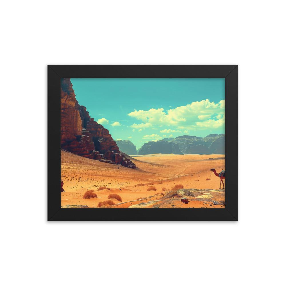 Jordan Wadi Rum Desert Camel Landscape Framed Poster - Oh Posters