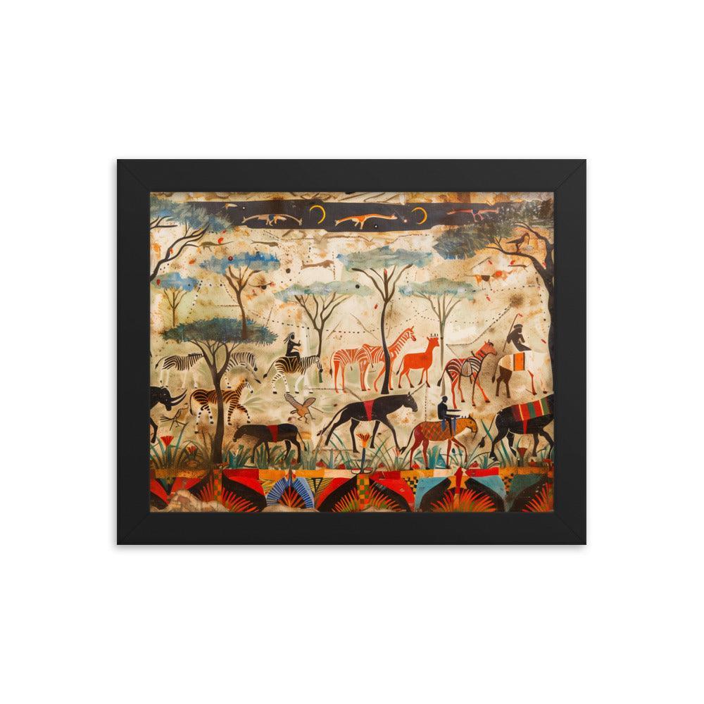 Kenya Wildlife and Tribal Art Illustration Framed Poster - Oh Posters