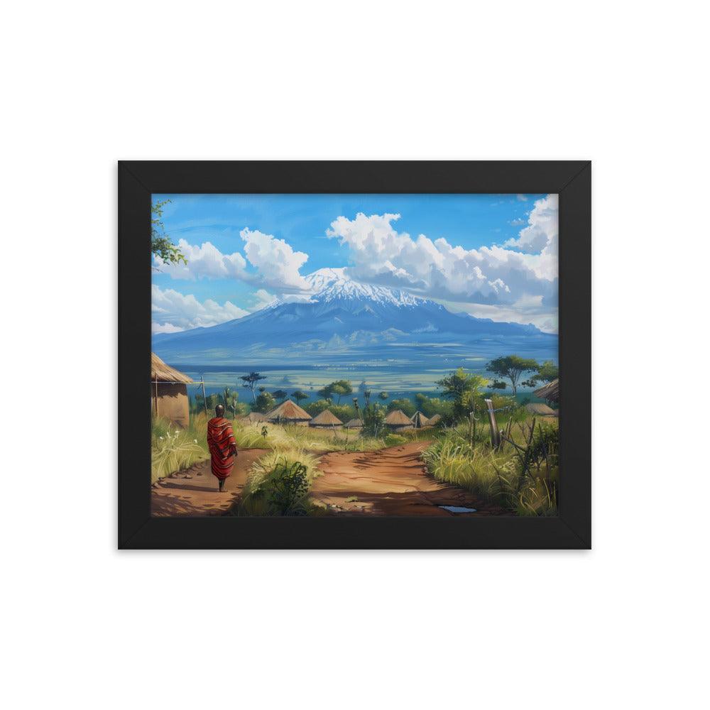 Kenya Maasai Village Kilimanjaro View Framed Poster - Oh Posters