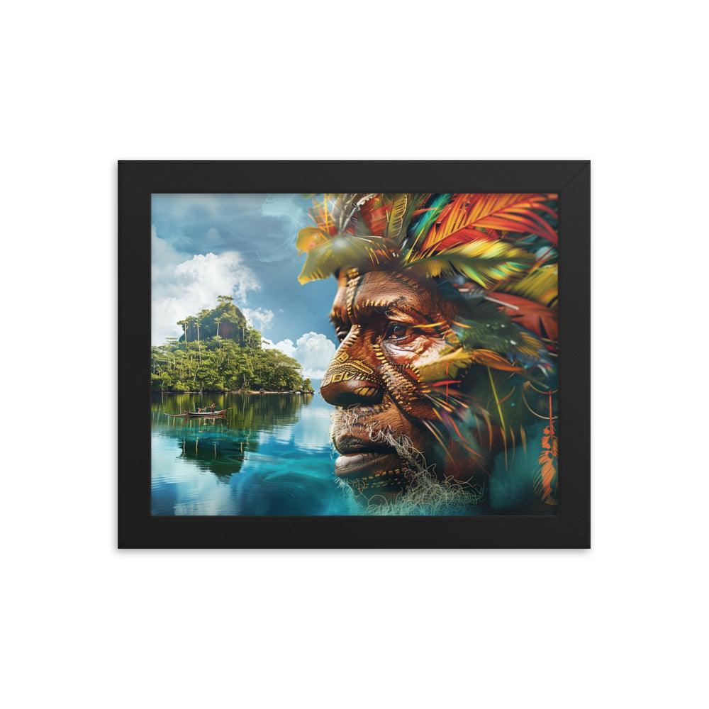 Papua New Guinea Indigenous Portrait and Island Landscape Framed Poster - Oh Posters