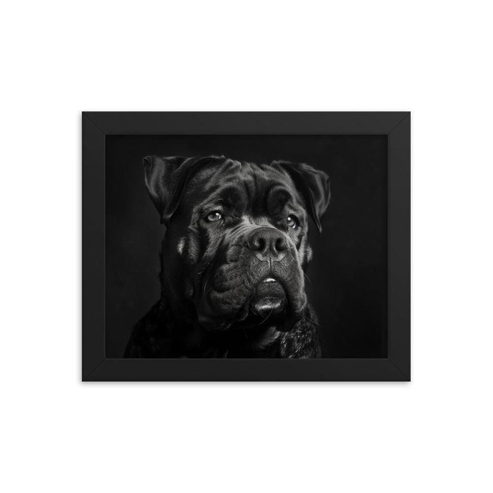 Cane Corso Black and White Close-Up Portrait Framed Poster - Oh Posters