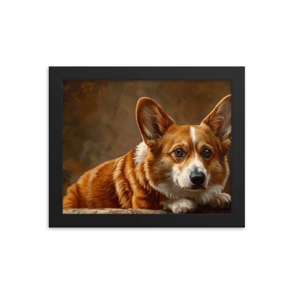 Cardigan Welsh Corgi Realistic Painting Portrait Framed Poster - Oh Posters