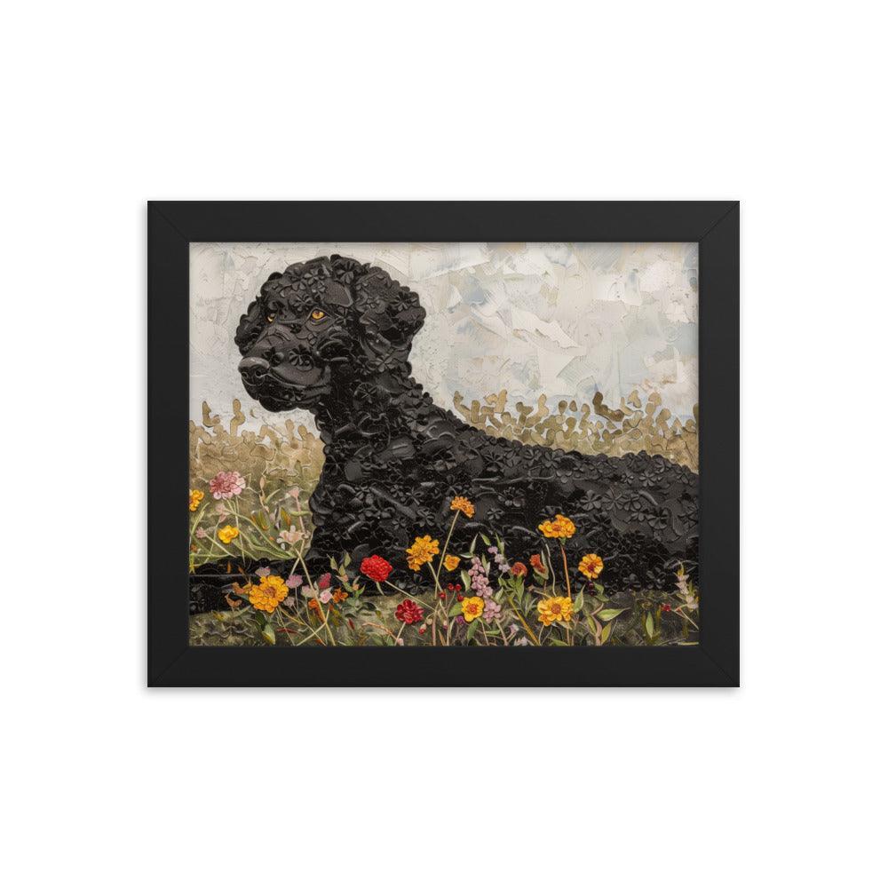 Curly-Coated Retriever Textured Flower Field Painting Framed Poster - Oh Posters