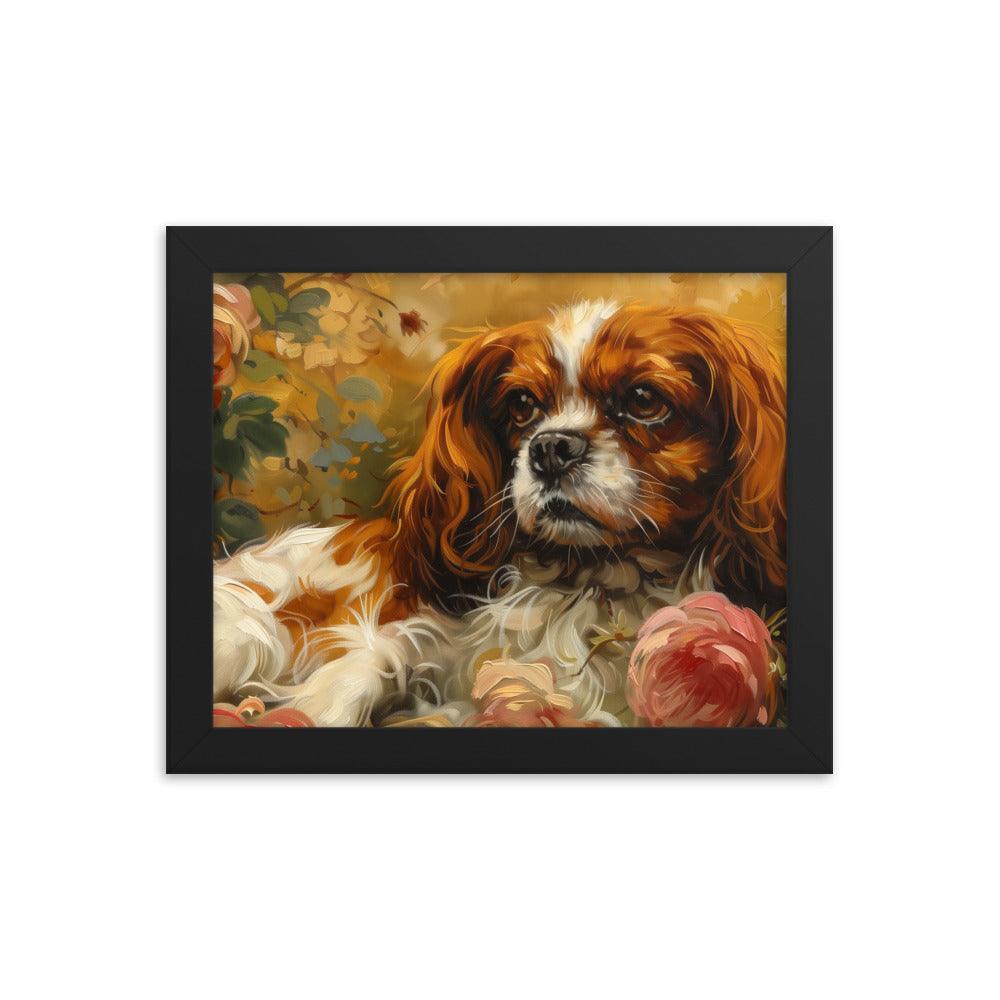 English Toy Spaniel Lying Among Roses Painting Framed Poster - Oh Posters