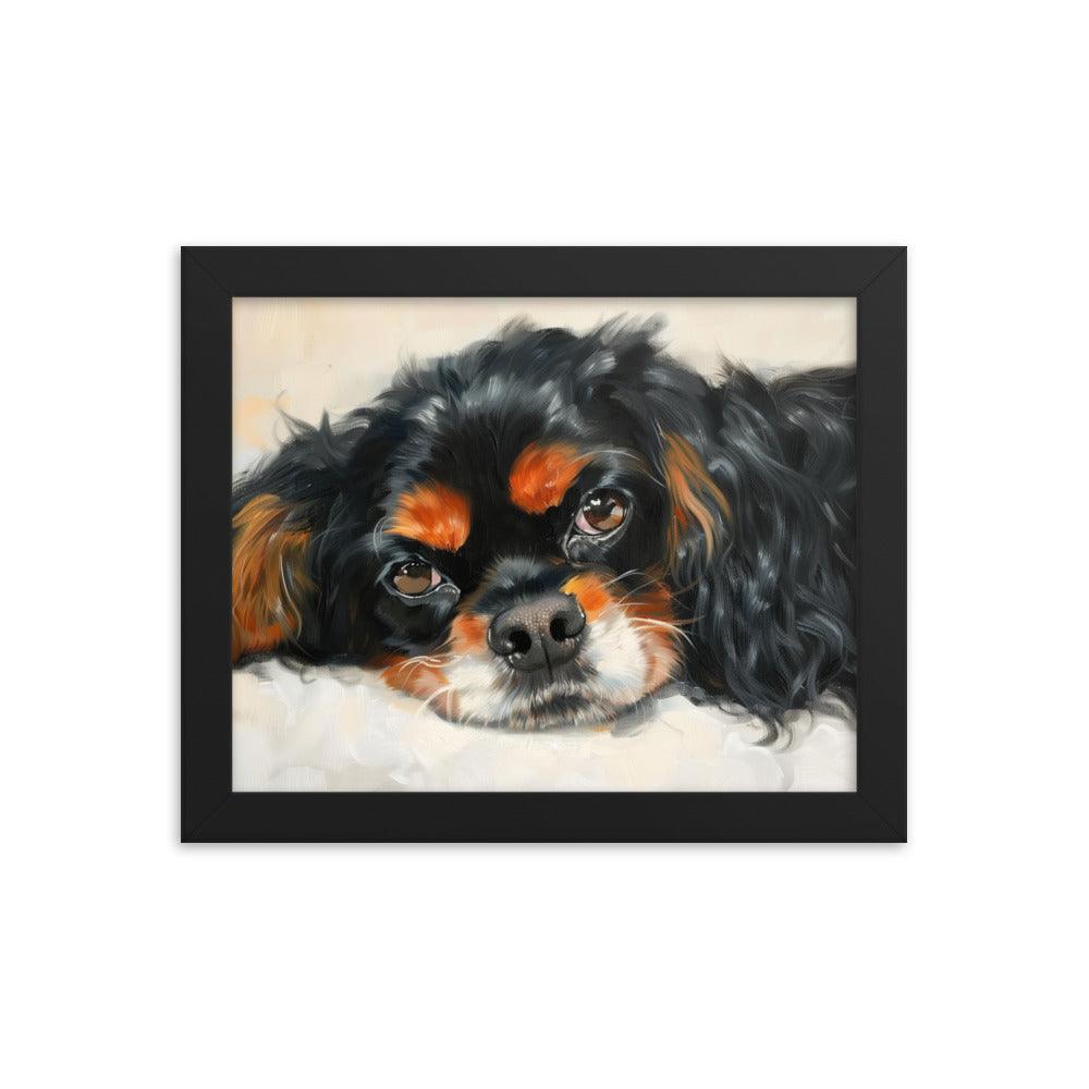 English Toy Spaniel Black and Tan Relaxed Portrait Framed Poster - Oh Posters