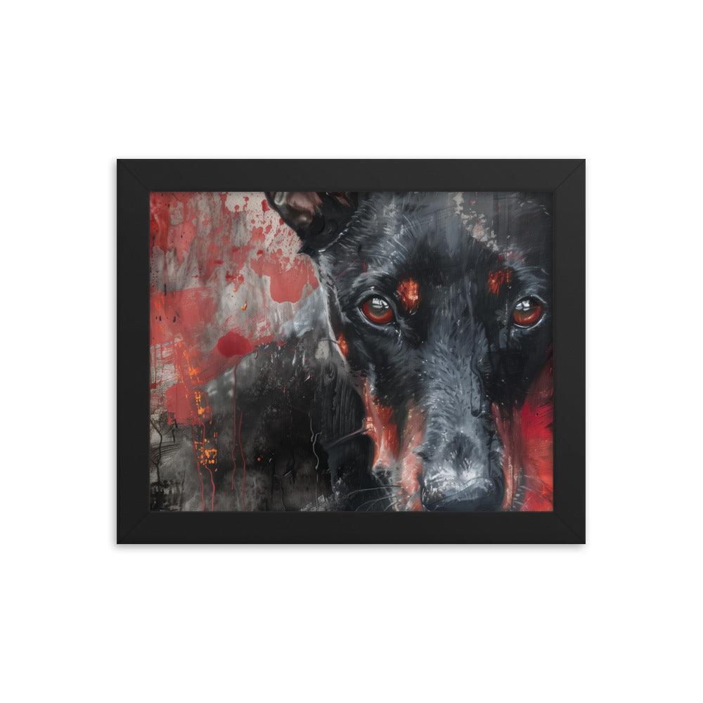 German Pinscher Abstract Red and Black Painting Framed Poster - Oh Posters