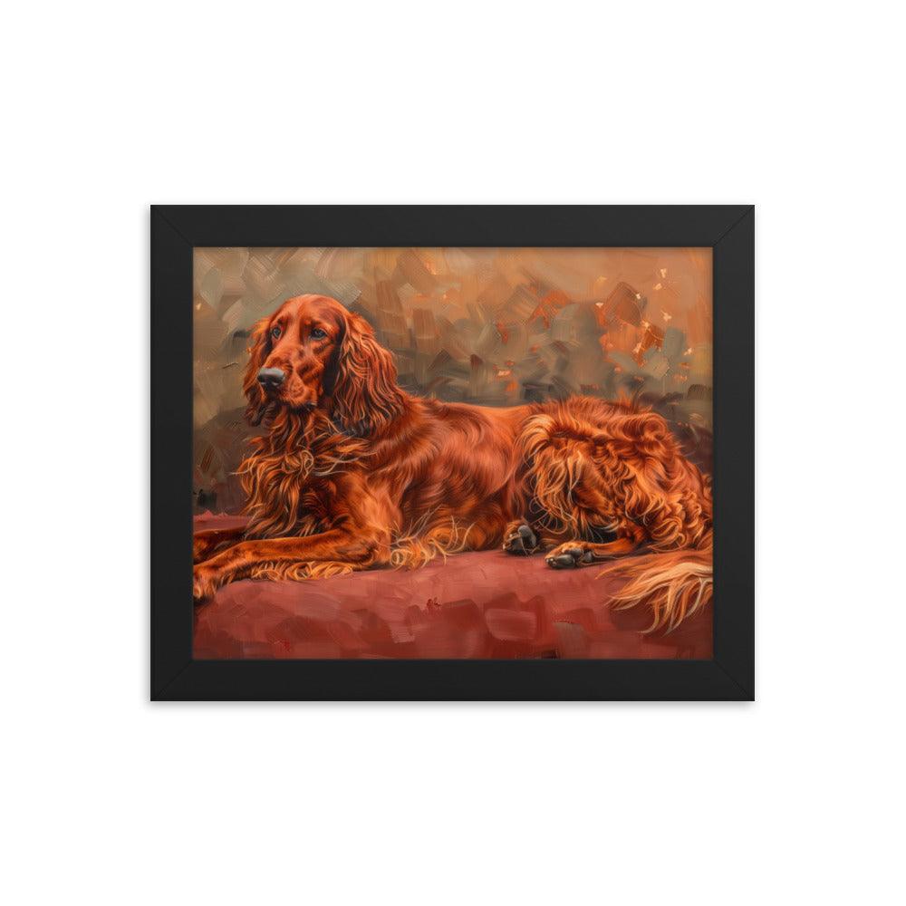 Irish Setter Relaxing on Red Couch Painting Framed Poster - Oh Posters