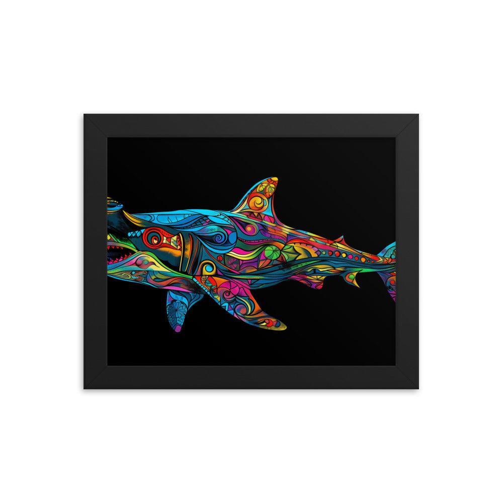 Hammerhead Shark Colorful Abstract Art Digital Design Framed Poster - Oh Posters